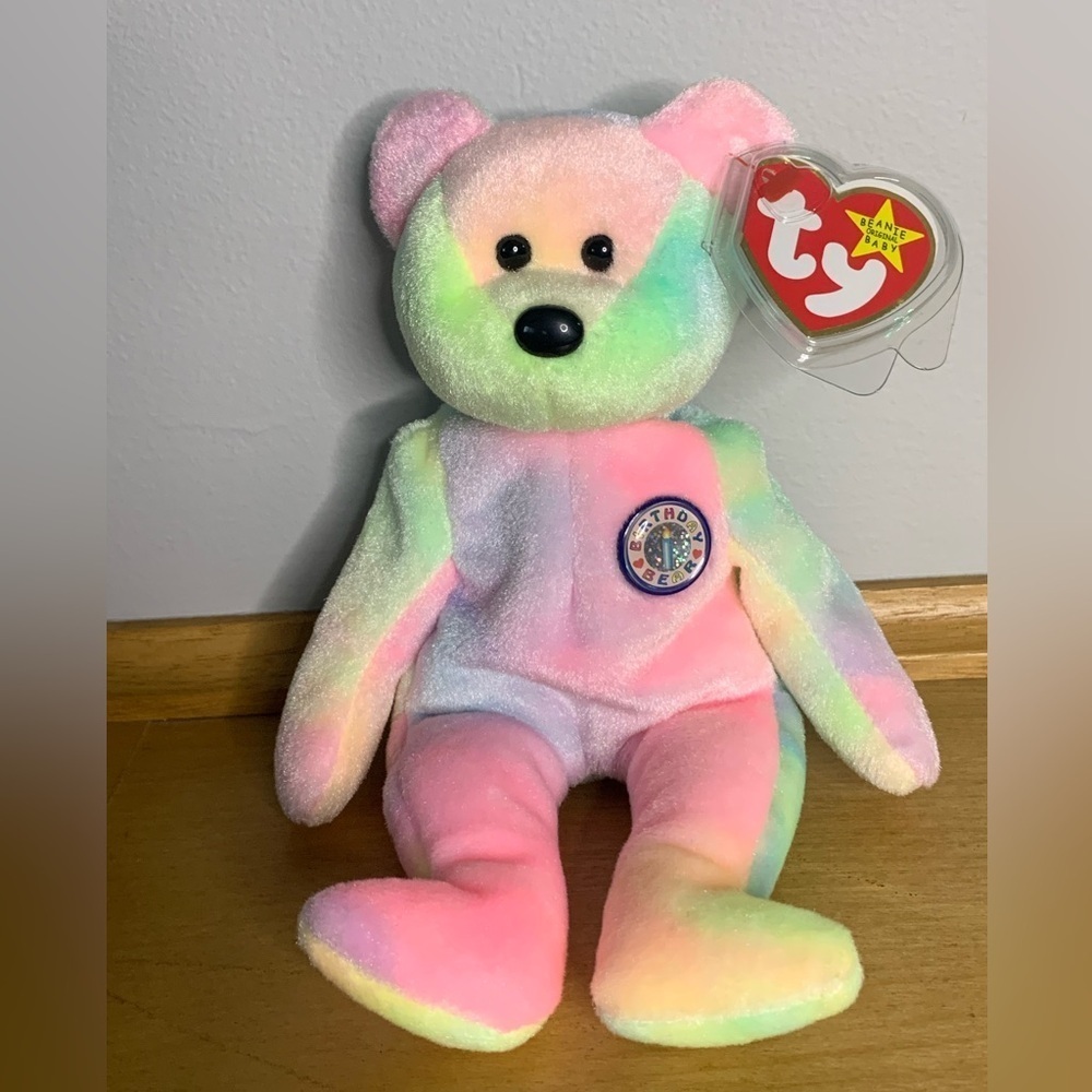 1999 TY Beanie Babies “B.B. Bear” Birthday Bear With Swing & Tush Tag Errors